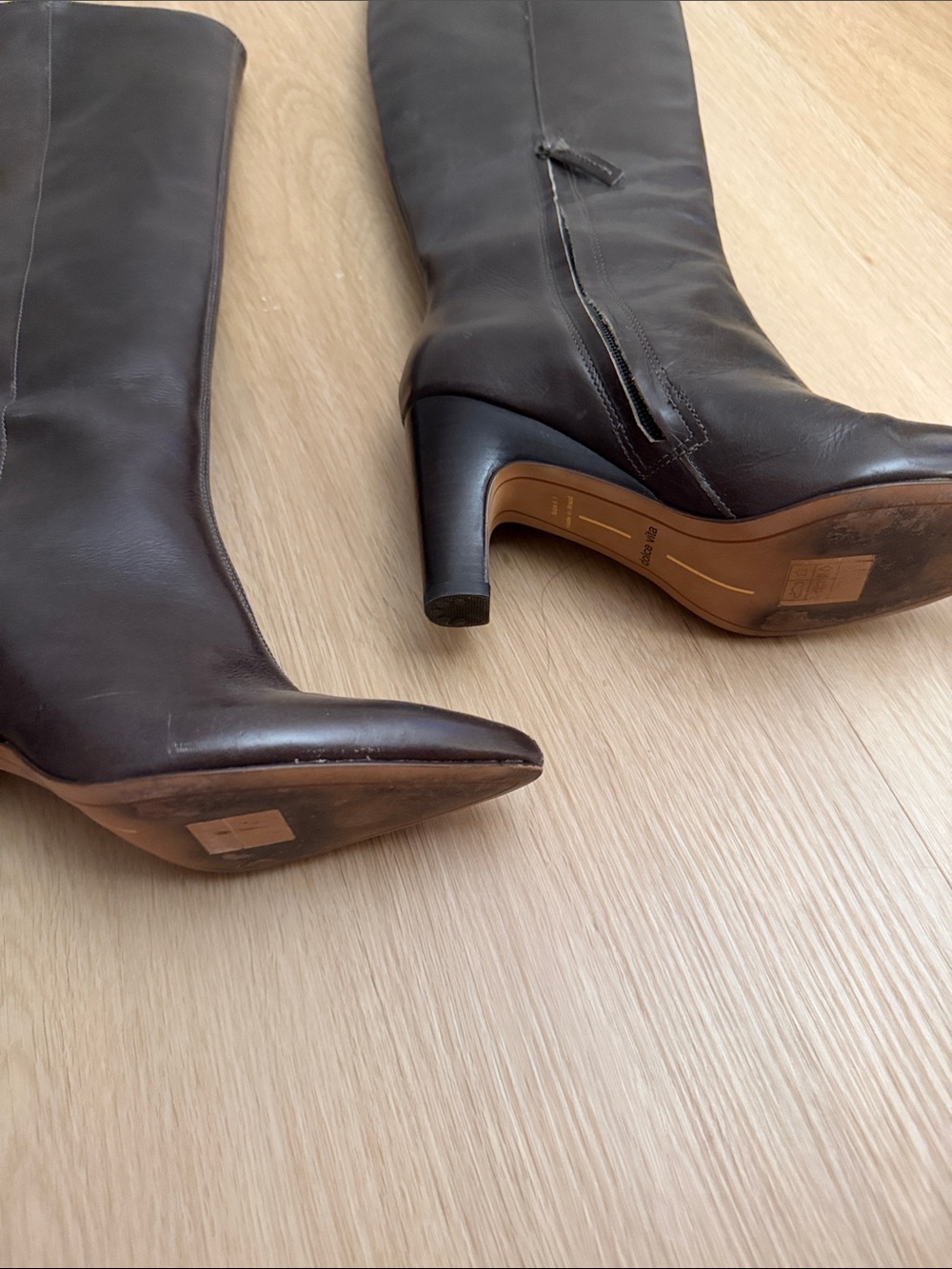 Dolce Vita Dark Brown Leather Pointed-Toe Mid-Heel Knee Boots - Picture 2 of 3